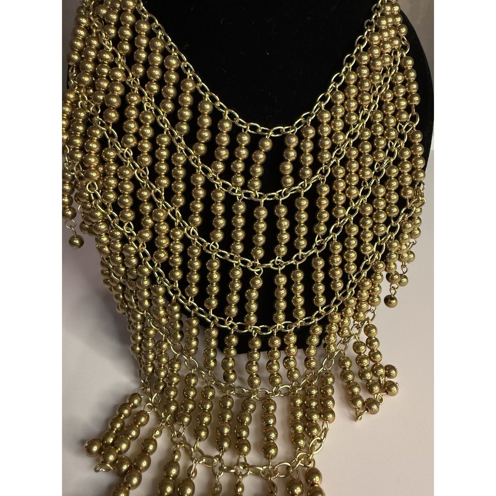 Womens Gold Tone Multiple Drop Layered Bead Necklace Jewelry with Lobster Clasp